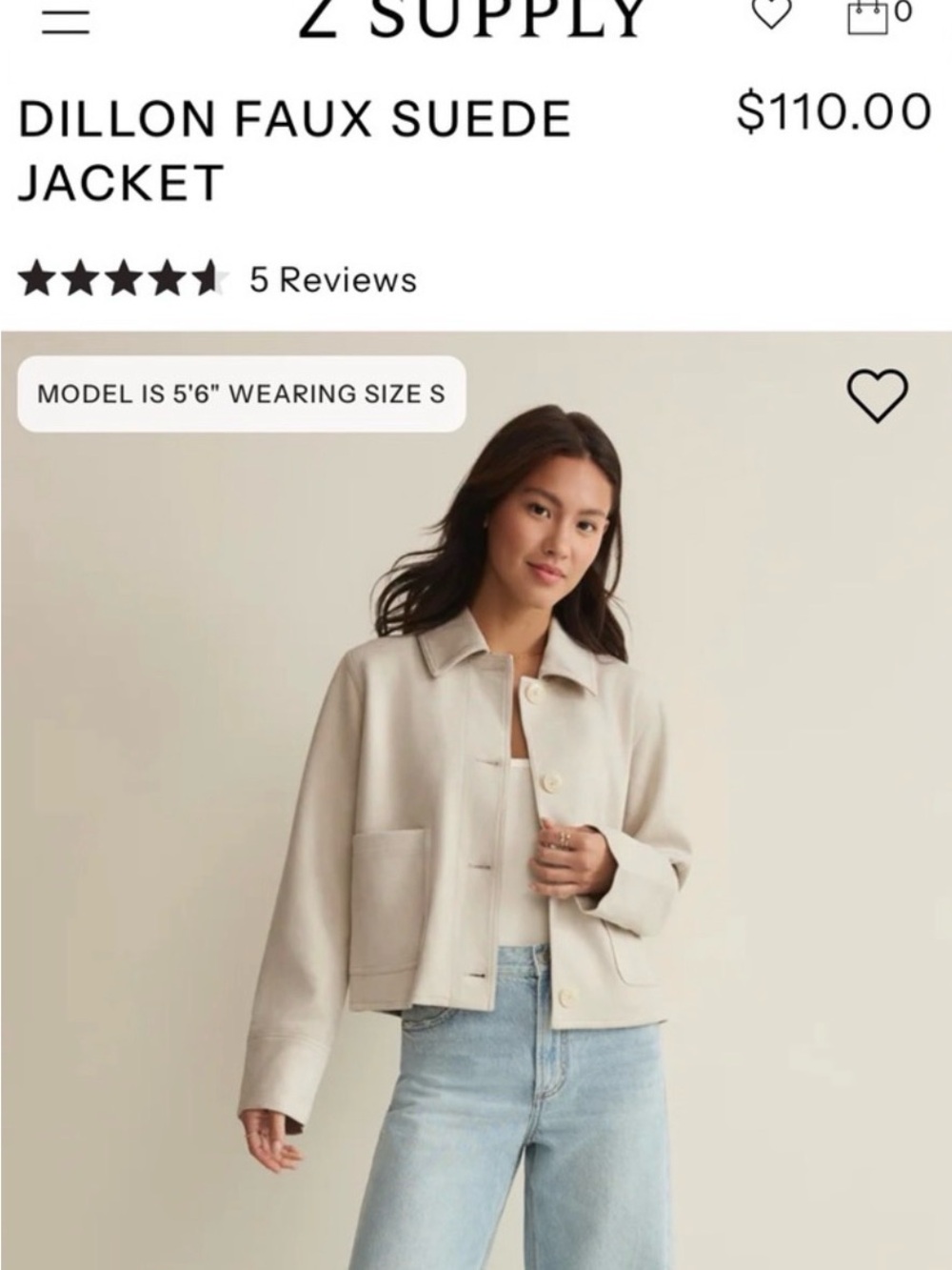 NWT Z Supply Cropped Faux Suede Jacket in Crystal